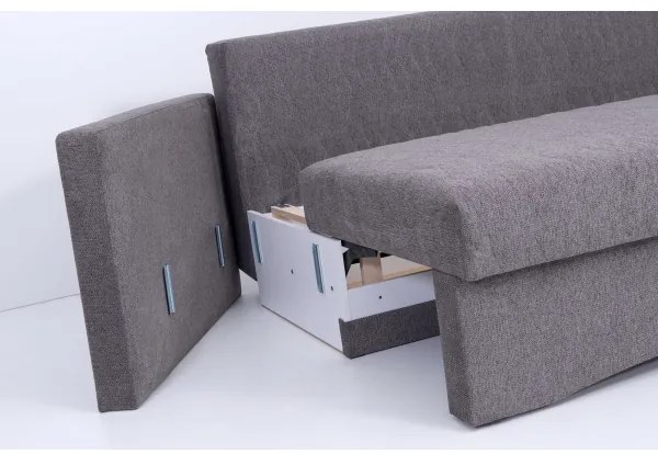 PAUL kárpitozott, háromszemélyes, kihúzható kanapé mindennapi alváshoz, karfás, szürke