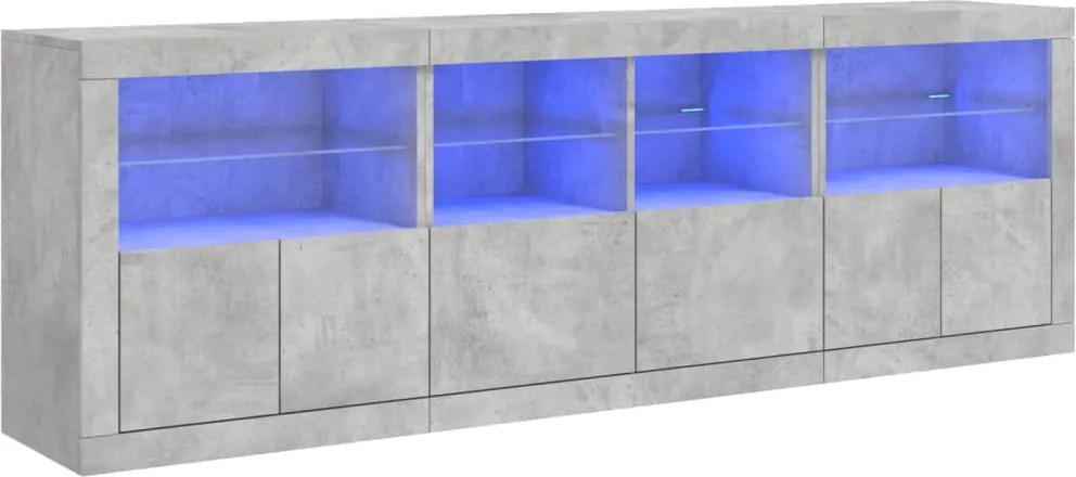 vidaXL betonszürke tálalószekrény LED-világítással 202x37x67 cm