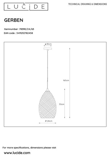 Lucide 78390/24/63 - Csillár zsinóron GERBEN 1xE27/40W/230V
