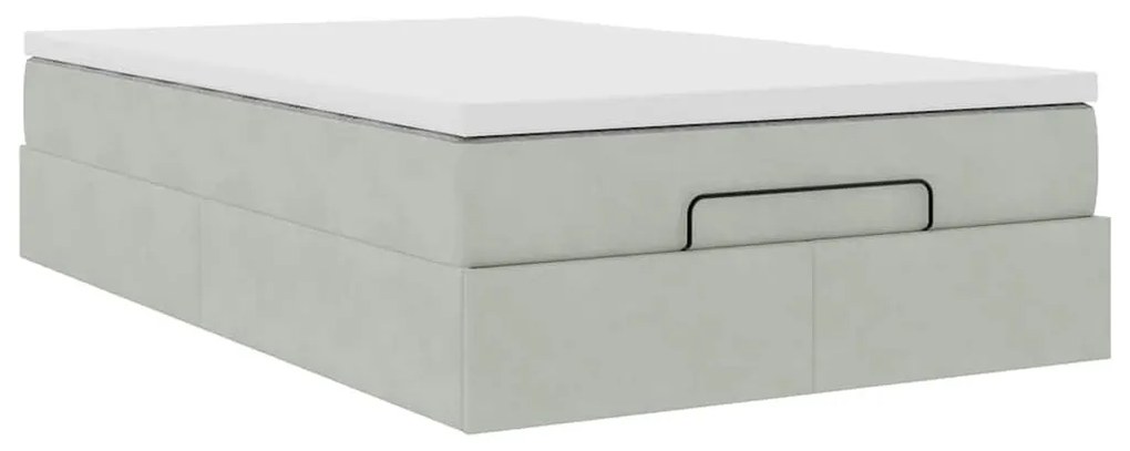 világosszürke bársony ottomán ágy matraccal 120x190 cm