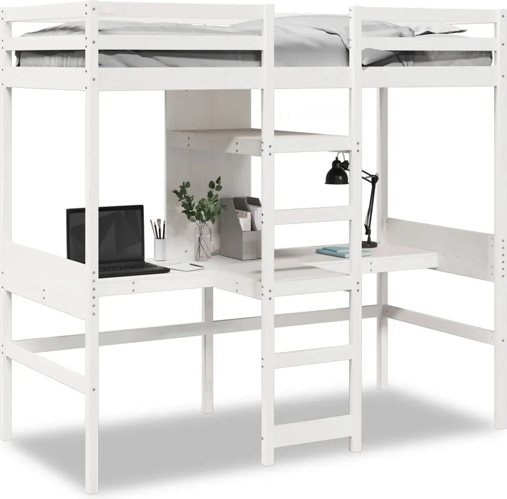vidaXL fehér tömör fenyő galériaágy-keret matrac nélkül 80 x 200 cm