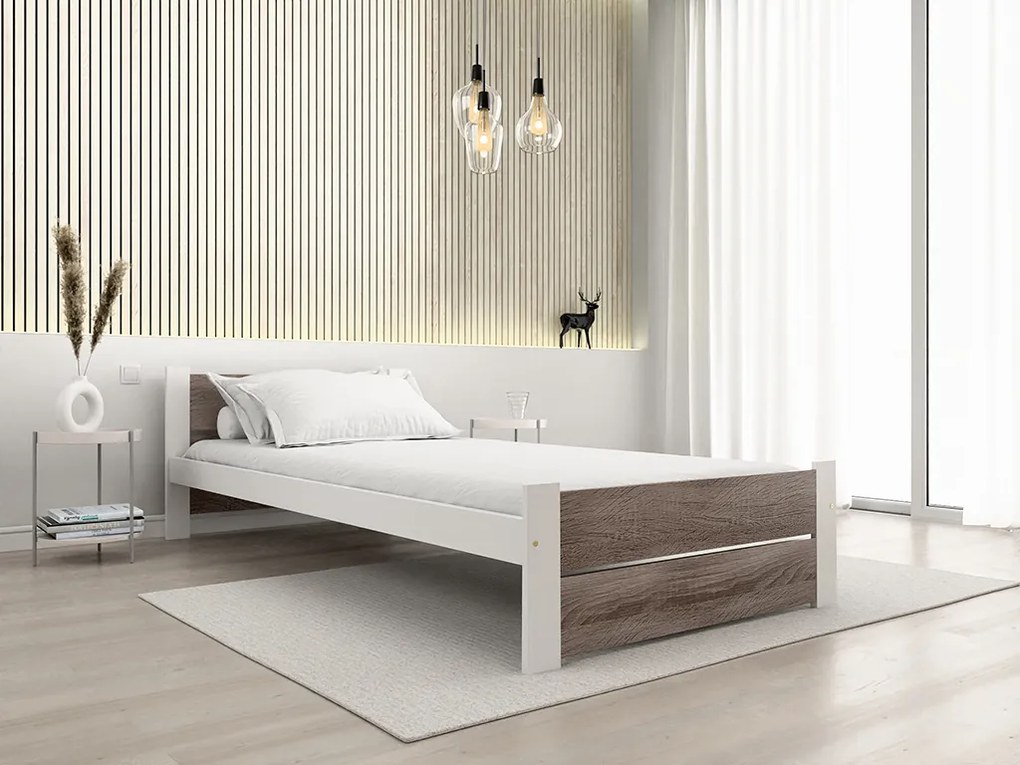 Ágy IKAROS DOUBLE 80 x 200 cm, fehér/trüffel tölgy Ágyrács: Léces ágyrács, Matrac: Deluxe 10 cm matrac
