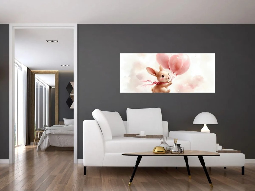 Kép - Nyuszi léggömbökkel (120x50 cm)