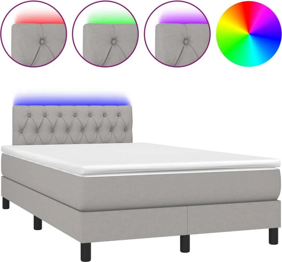 vidaXL világosszürke szövet rugós és LED-es ágy matraccal 120 x 200 cm