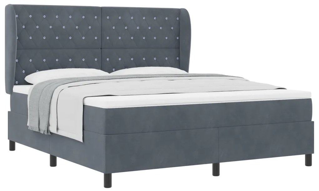 Boxspring Ágy Matraccal Sötétszürke 180x200 cm Bársonyos