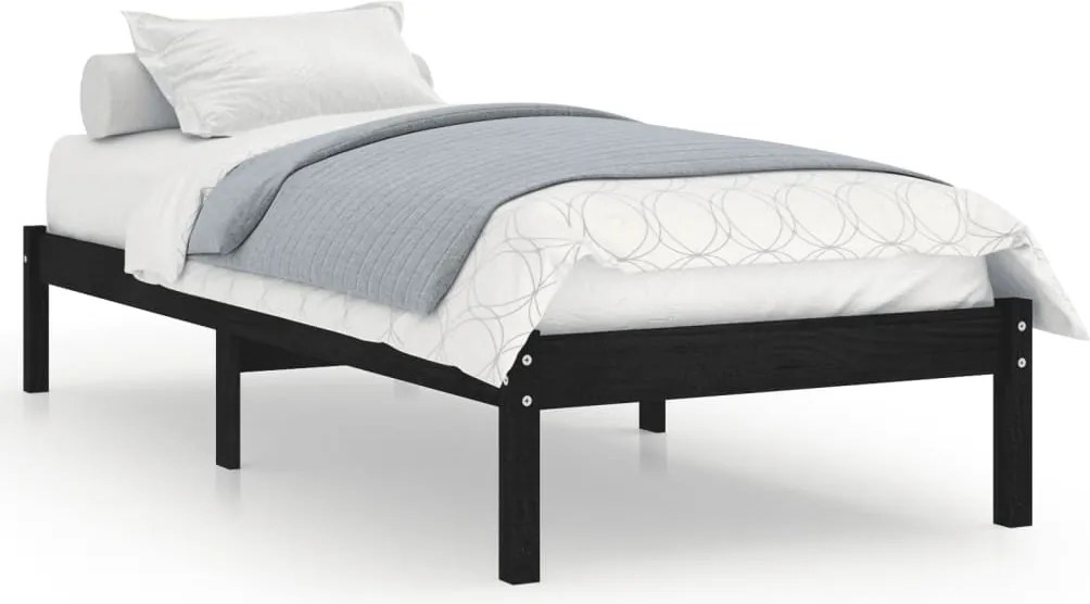 vidaXL fekete tömör fenyőfa ágykeret 100 x 200 cm