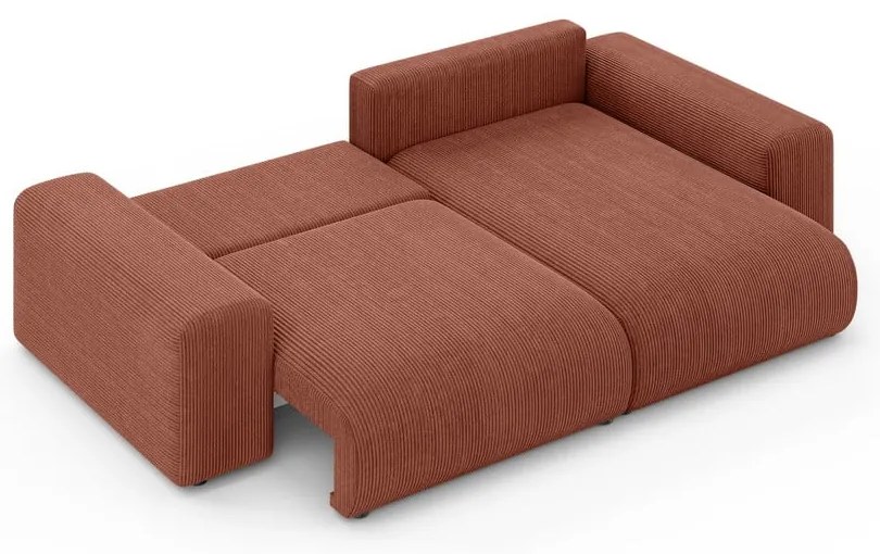 Téglavörös kordbársony kinyitható tárolóhelyes sarokkanapé (variálható sarok) Luma – Ropez
