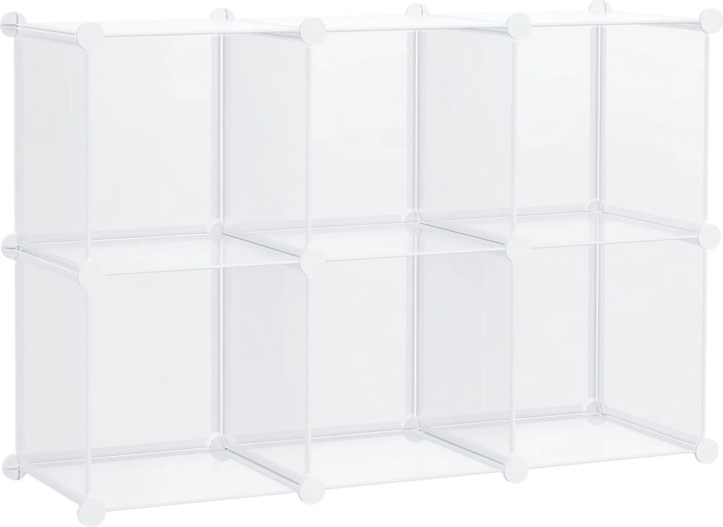 HOMCOM Moduláris Helytakarékos Cipőtároló Szekrény 6 Kockával, PP Műanyagból, 65x32x95cm, Átlátszó | Aosom