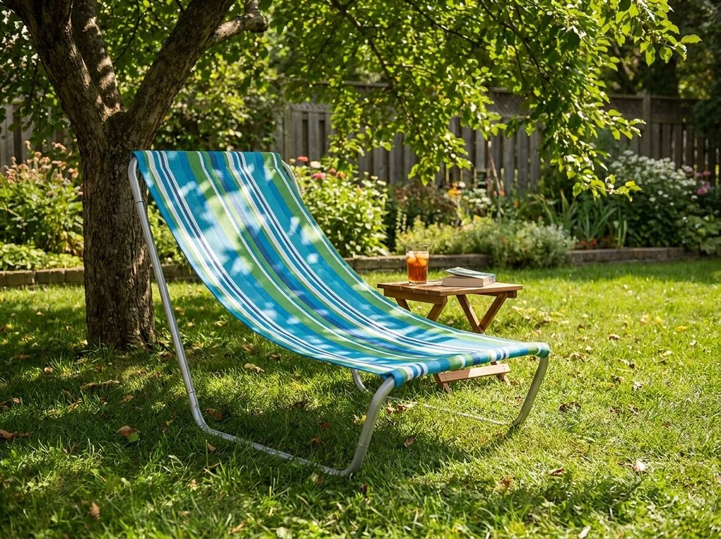 Összecsukható tengerparti napozóágy SAND, kék-fehér