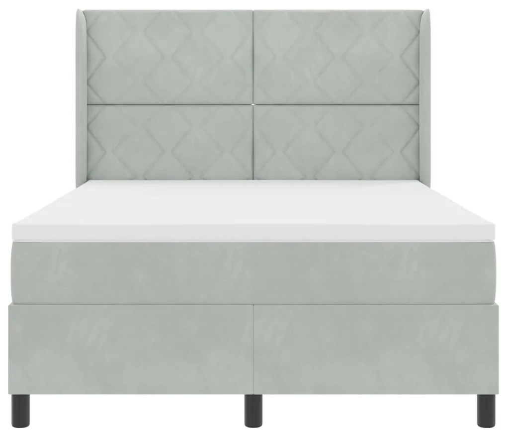 Boxspring Ágy Matrac Különleges Világosszürke 140x200 cm Bársony