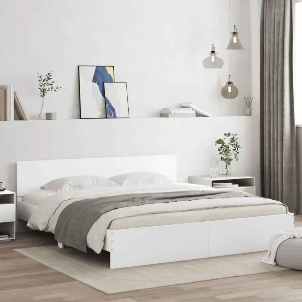 fehér ágykeret fejtámlával és LED-del 200 x 200 cm