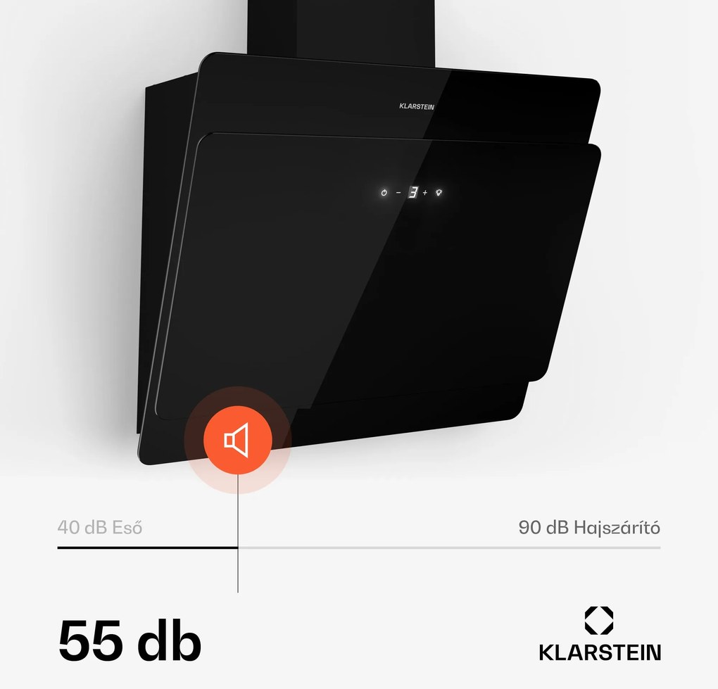 Klarstein Aurica 60, páraelszívó, 60 cm, 620 m³/ó, LED, érintőképernyős, üveg, fekete