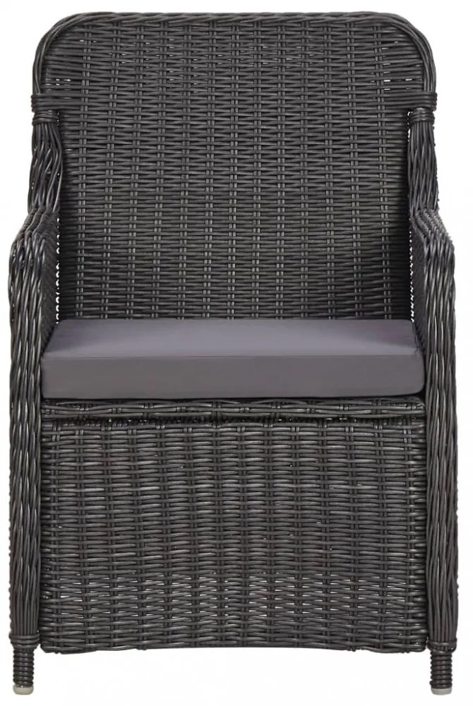3 darabos fekete polyrattan kerti bisztrószett párnákkal