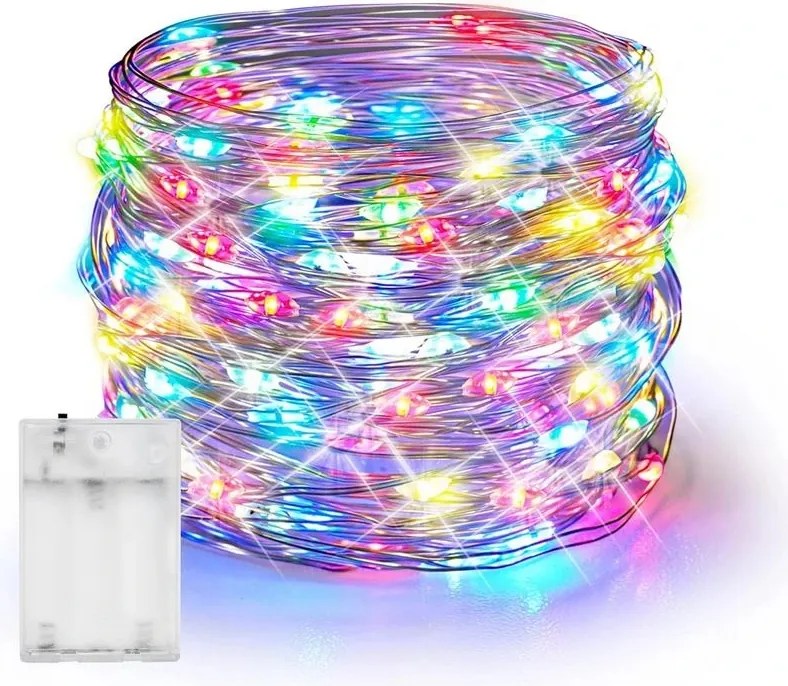 Led Rgb dekoratív ezüst füzér 50 Led, 3x Aa elem, 500 cm, IP20