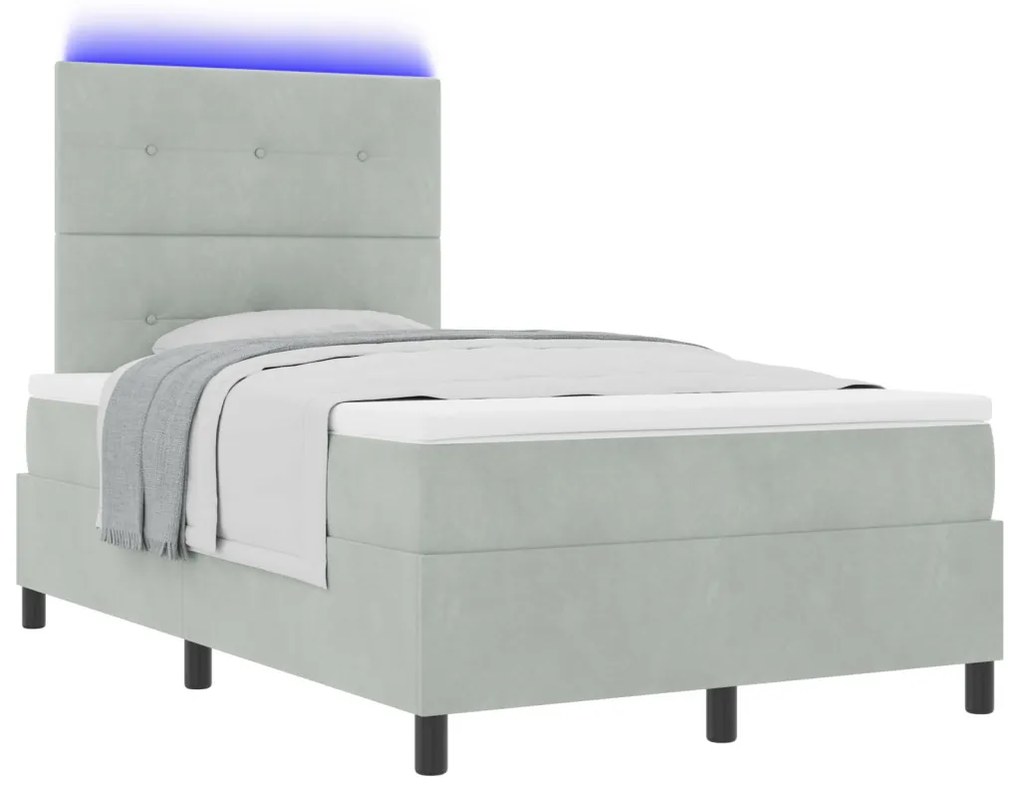 Boxspring Ágy Matrac Külön világítással Szürke 120x190 cm Bársonyos