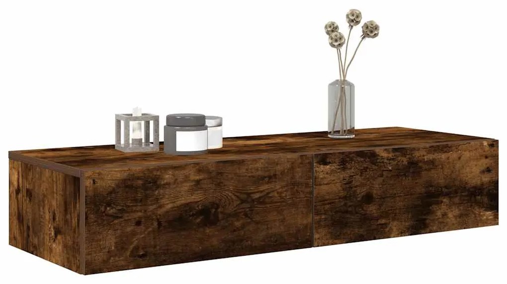 Falipolc fiókokkal füstölt tölgy 100x36x19 cm műszaki fa