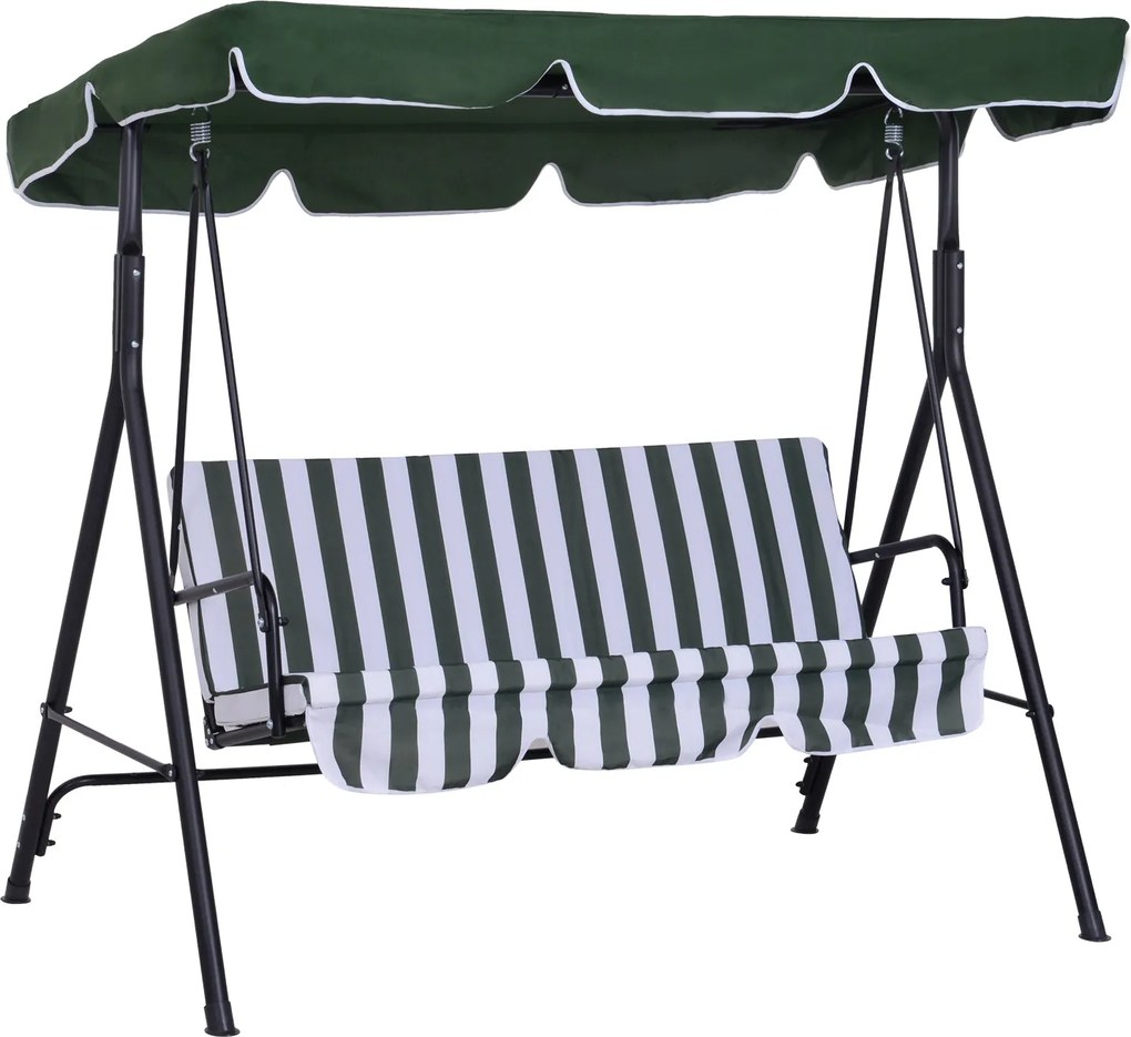 Outsunny 3 személyes kertihinta állítható árnyékolóval és acél kerettel erkélyhez, teraszhoz, 200 kg terhelhetőség, 172x110x153 cm Zöld | Aosom