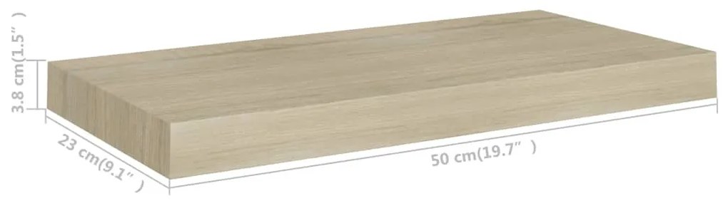 2 db tölgyszínű MDF lebegő fali polc 50 x 23 x 3,8 cm