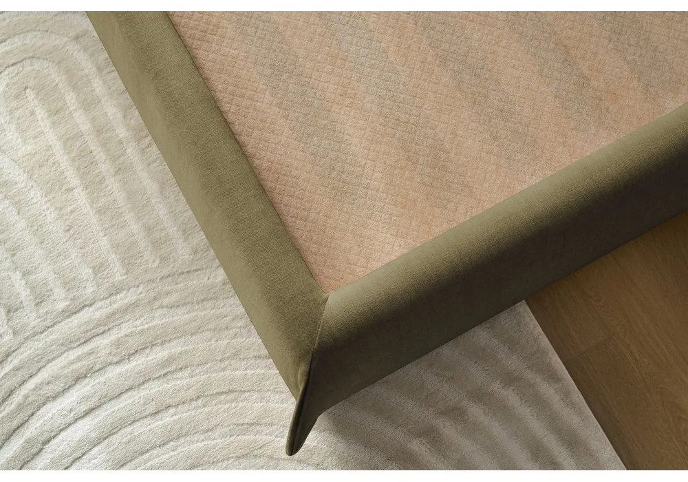 Sötétzöld kárpitozott franciaágy tárolóhellyel, ágyráccsal 160x200 cm Clothilde – Bobochic Paris