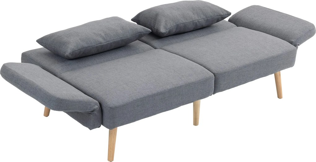 HOMCOM Kanapé Ágy, 2-Fős Kihúzható Ágy Funkcióval, 2 Dekorpárna, 3-Fős Kárpitozott Kanapé Állítható Háttámlával, Vászon Hatású, Nappaliba, Hálószobába