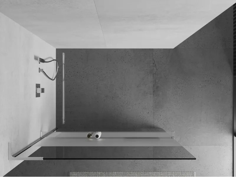 Mexen Kioto+ L, Walk-In zuhanyparaván polccal és akasztóval 120 x 200 cm, 8 mm átlátszó matt üveg, króm profil, 800-120-123-01-35