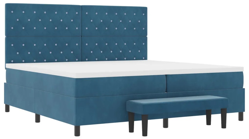 Boxspring Ágy Matraccal és Padal Sötétkék 200x200 cm Bársony