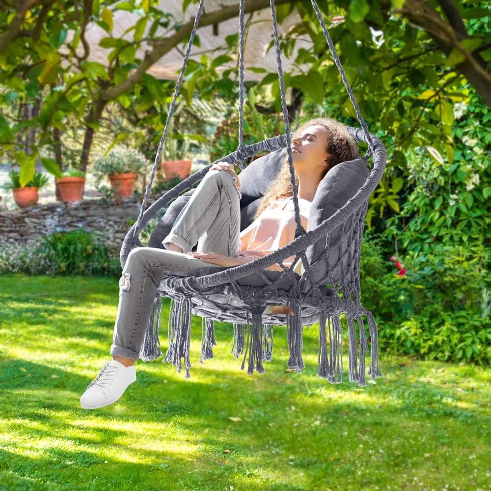 BOHO függőszék párnával, Ø61cm, antracit Jurhan