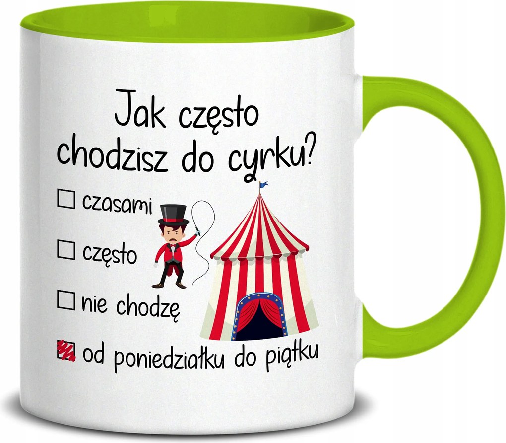 Fehér Bögre 330ml Zöld Ajándék Egész Hétre Cirkusz MIX Minták