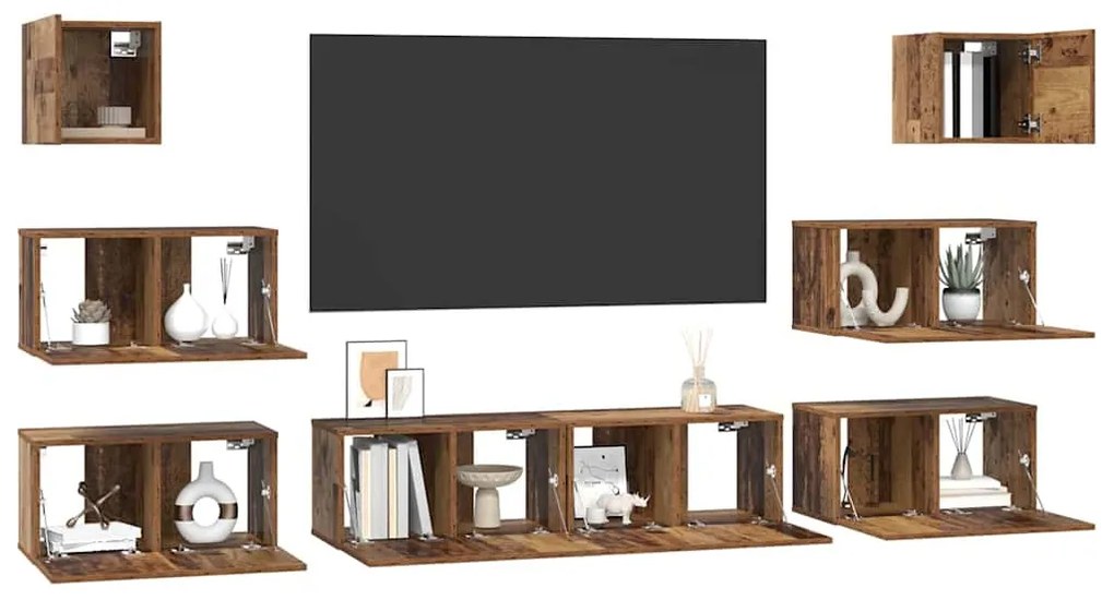 TV szekrény garnitúra 8 pcs Régi fa 60 x 30 x 30 cm Faanyag
