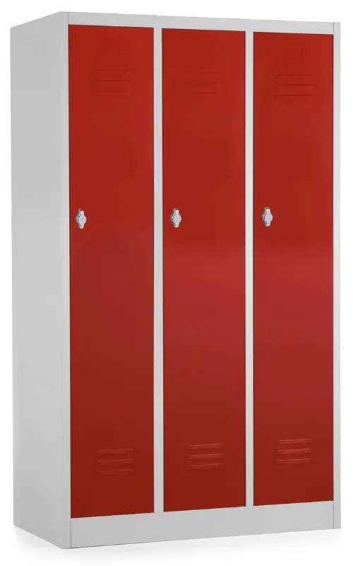 Fém szekrény - 3 szakasz, 90 x 50 x 150 cm, csavaros zár, piros - ral 3000