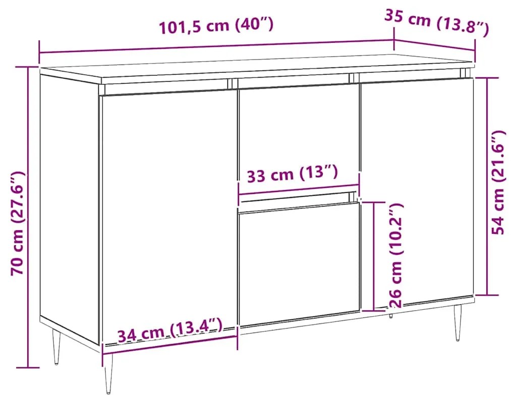 fekete szerelt fa tálalószekrény 101,5 x 35 x 70 cm