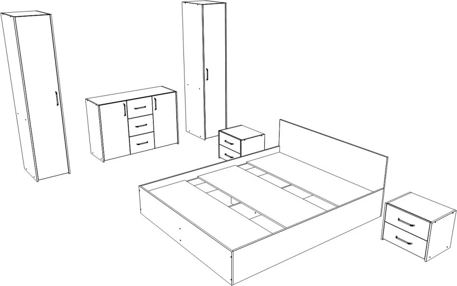 Malmo V5 hálószoba szett 140 x 200 cm-es ággyal, Fehér tölgy / Antracit