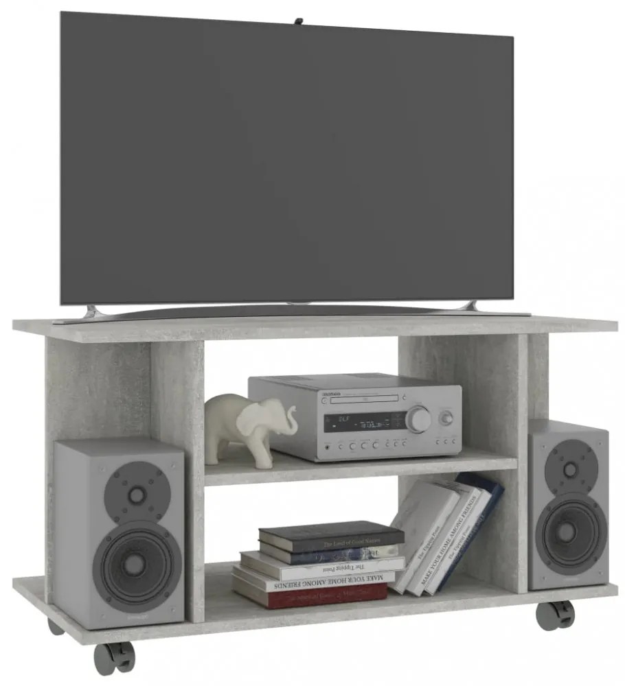 betonszürke szerelt fa TV-szekrény görgőkkel 80 x 40 x 45 cm