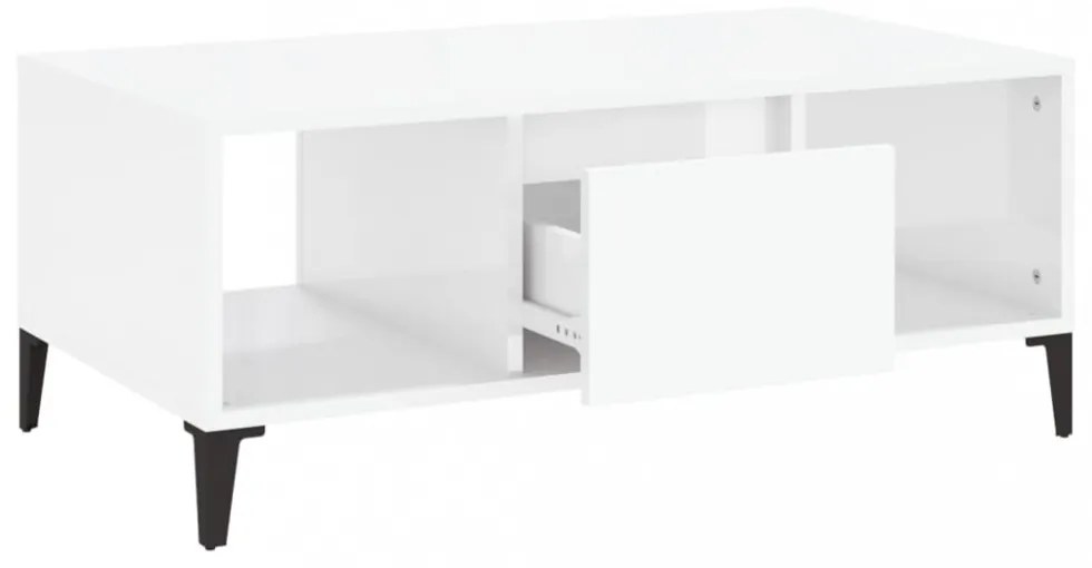 magasfényű fehér szerelt fa dohányzóasztal 90 x 50 x 36,5 cm