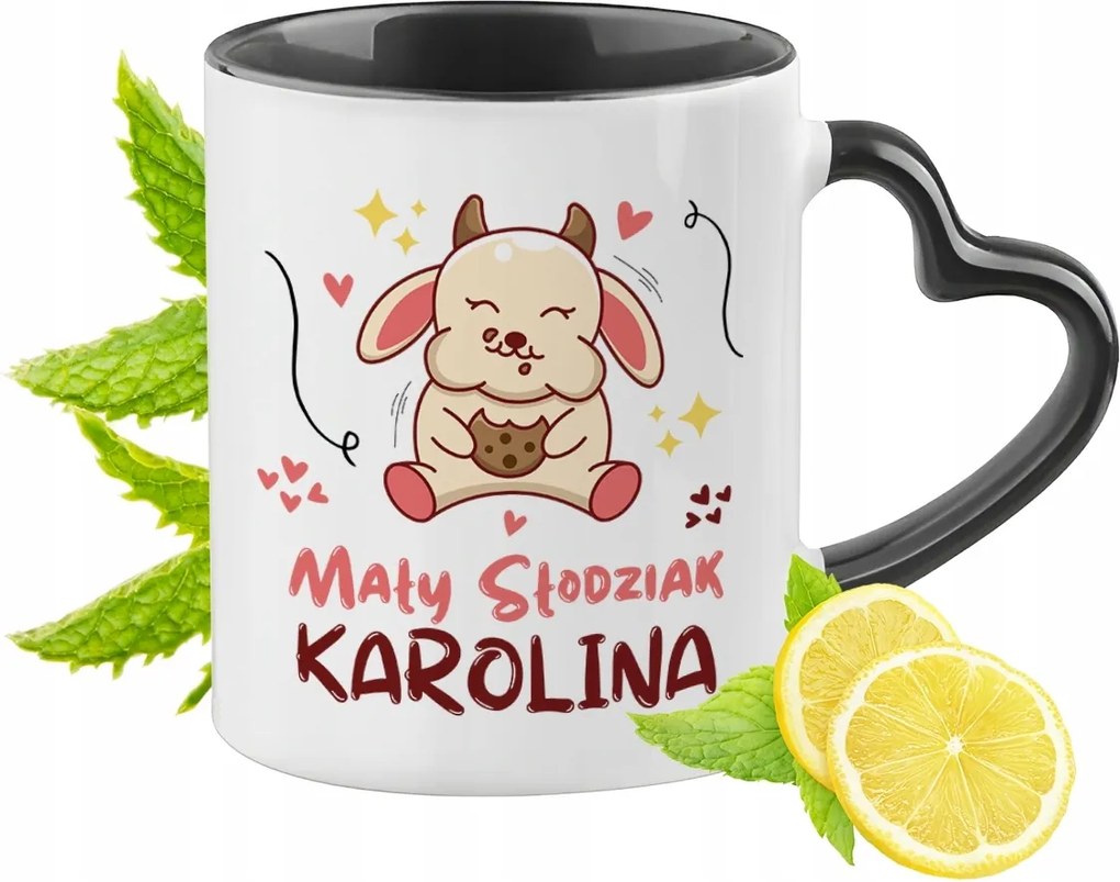 Fekete Bögre Szív Alakú Füllel Karolina számára Ideális Ajándék