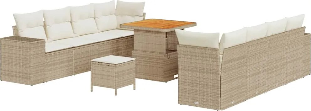 vidaXL Kerti Kanapé Szett párnával 11 pcs Beige és krém polirattan