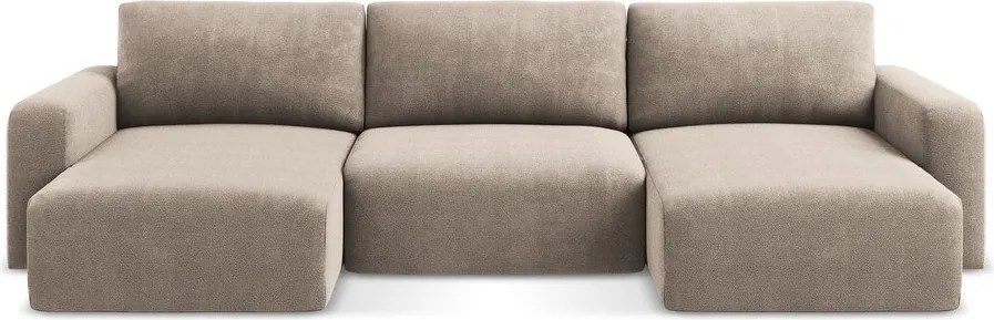 Bézs zsenília kinyitható-tárolóhelyes sarokkanapé (U alakú) Kona – Makamii