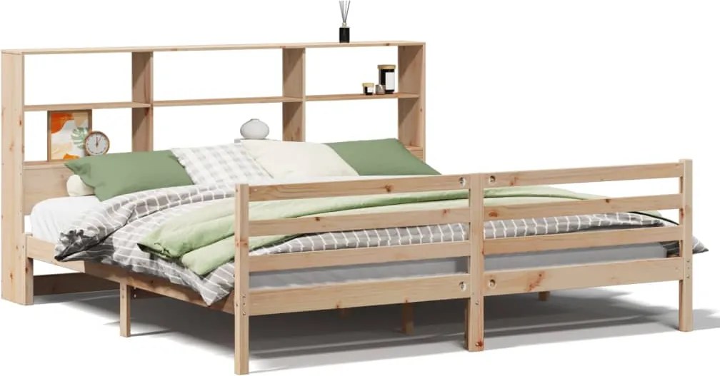 vidaXL tömör fenyőfa könyvespolcos ágy matrac nélkül 180 x 200 cm