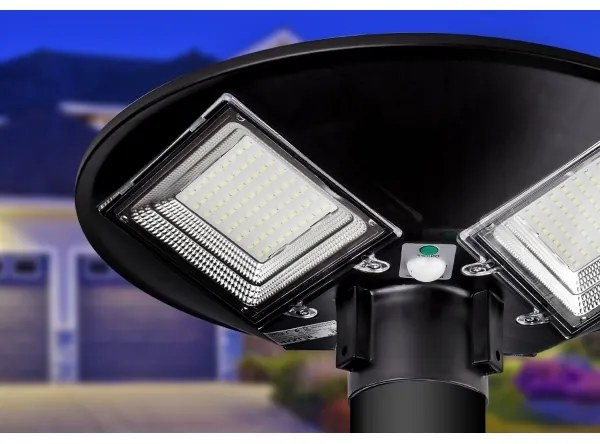 LED napelemes utcai lámpa érzékelővel, 15W/6V, 6500K, IP65, fekete + távirányító