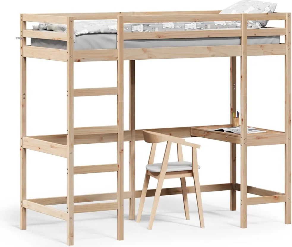 vidaXL tömör fenyőfa galériaágy íróasztallal 75 x 190 cm