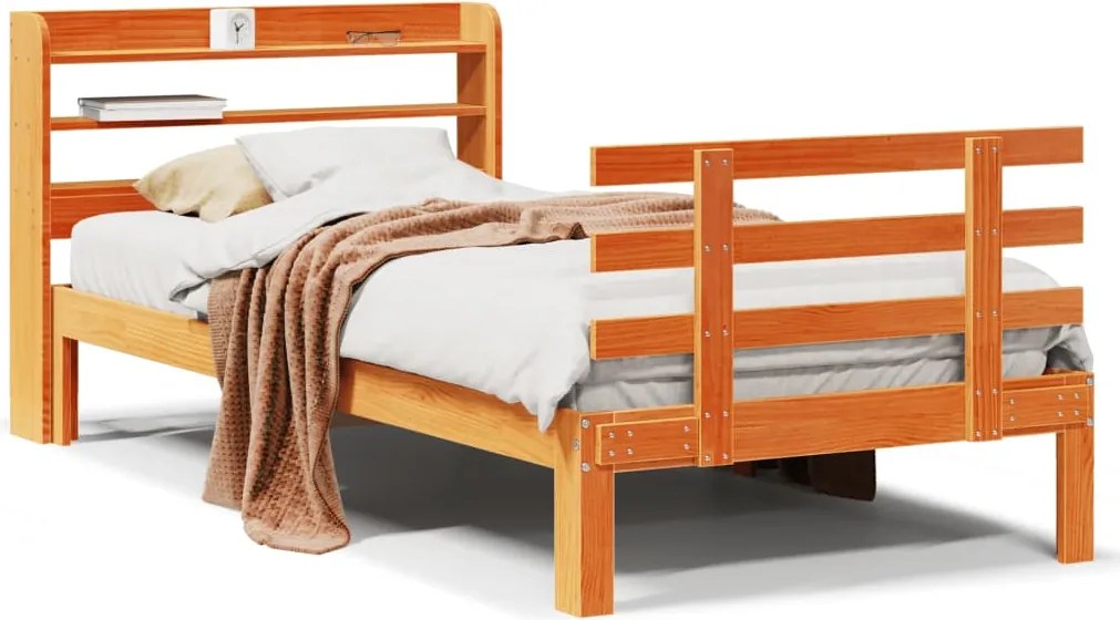 vidaXL viaszbarna tömör fenyőfa ágykeret fejtámlával 75 x 190 cm