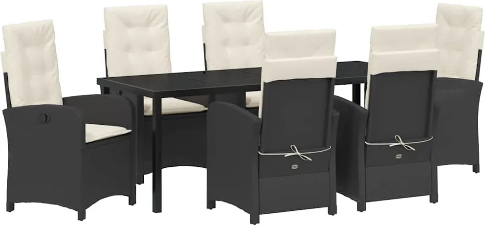 vidaXL Kert étkező szett párnával 7 pcs Fekete polirattan