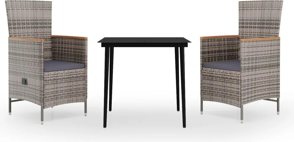 vidaXL 3 részes szürke kerti étkezőgarnitúra párnákkal