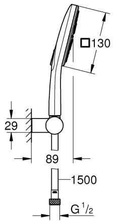 GROHE 26588000 - RAINSHOWER SMARTACTIVE 130 CUBE kézi zuhanyszett, fényes króm
