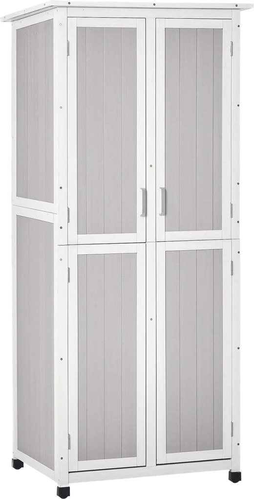 Outsunny 3-Szintes Fa Kertiszerszám Szekrény Bitumen Tetővel és Akasztókkal, 77x58x175 cm, Szürke | Aosom