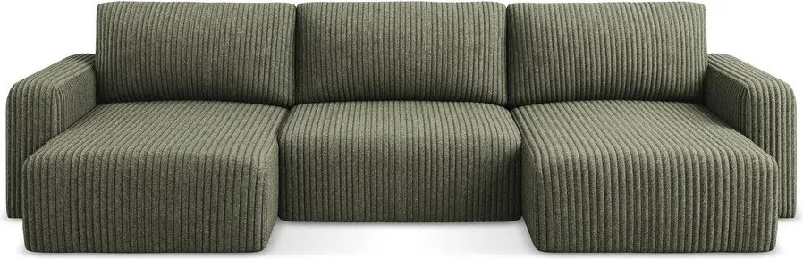 Zöld kordbársony kinyitható-tárolóhelyes (U alakú) sarokkanapé Kona – Makamii