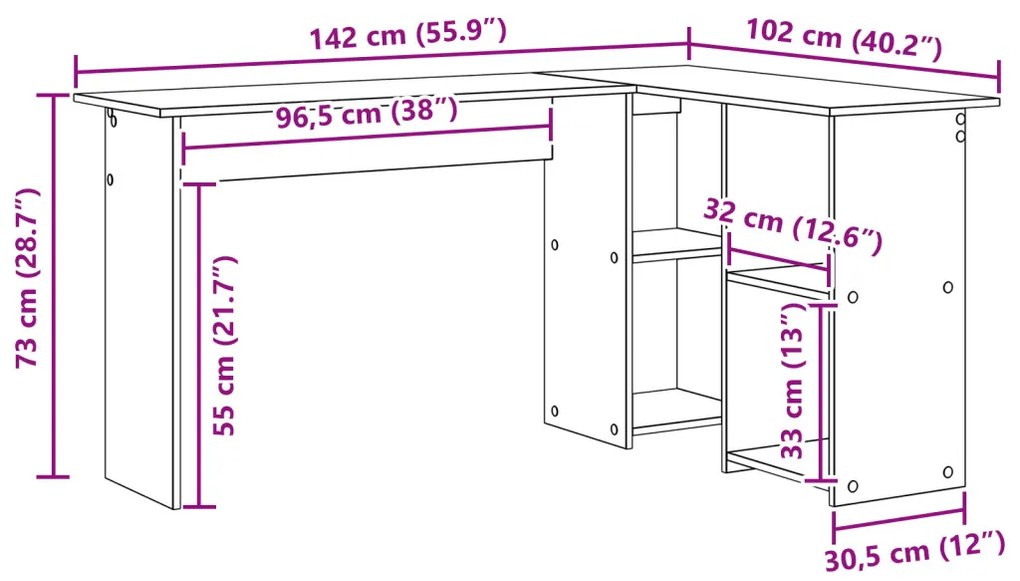 Asztal polcokkal Musta tammi 142 x 102 x 73 cm Faanyag