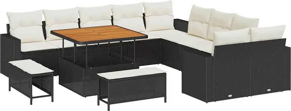 vidaXL Kerti Kanapé Szett 13 pcs Fekete polirattan