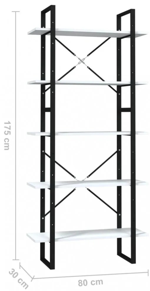 5 szintes fehér szerelt fa könyvszekrény 80 x 30 x 175 cm