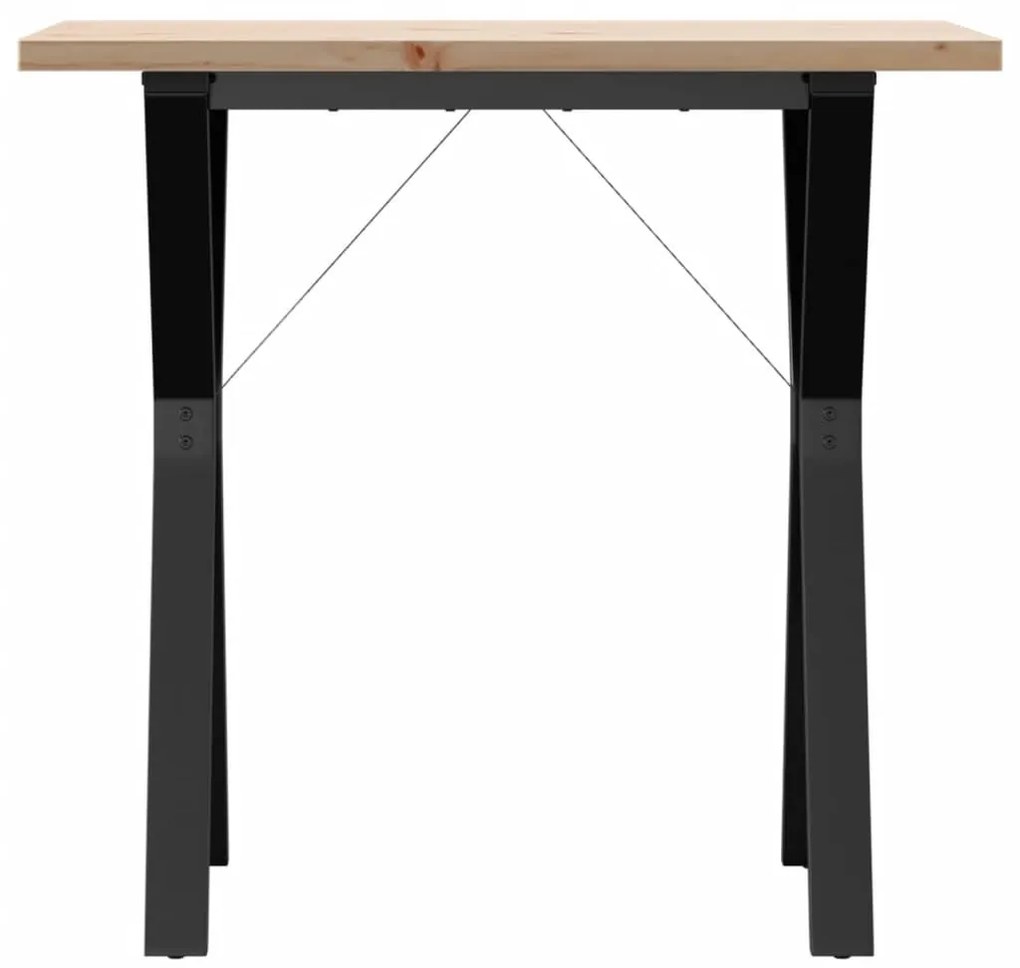 Tömör fenyőfa és acél étkezőasztal Y-vázzal 80x50x75,5 cm